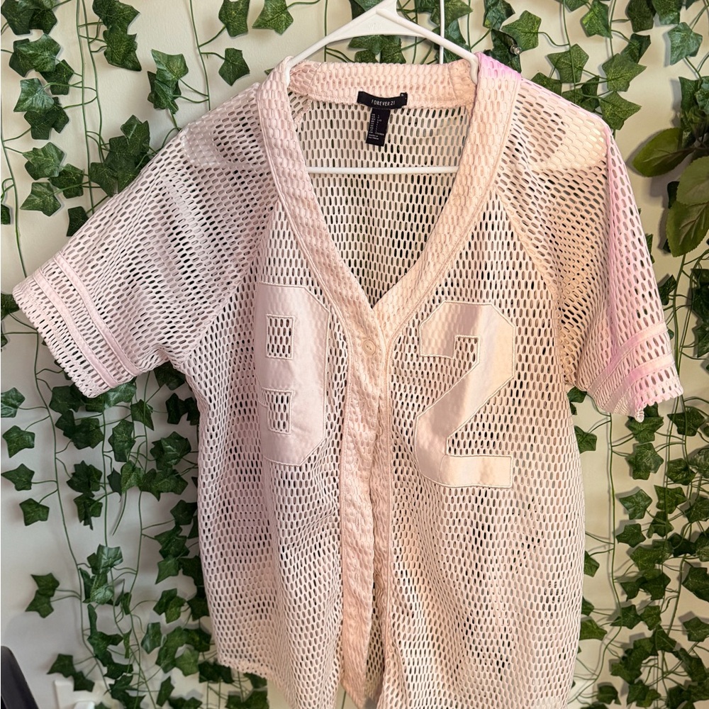 Forever 21 Light Pink Mesh Jersey Top